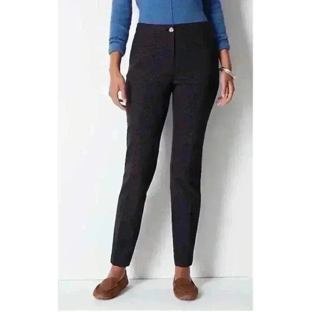 J. Jill Plaid Pants Size 8 Brown Blue Brushed Twill Bi-Stretch Ankle Button Zip - Picture 3 of 12